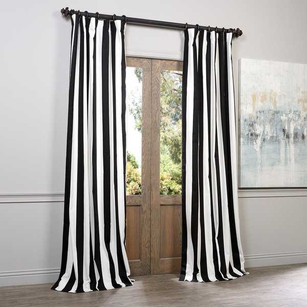 Exclusive Fabrics Cabana Black Stripe Cotton Curtain Panel