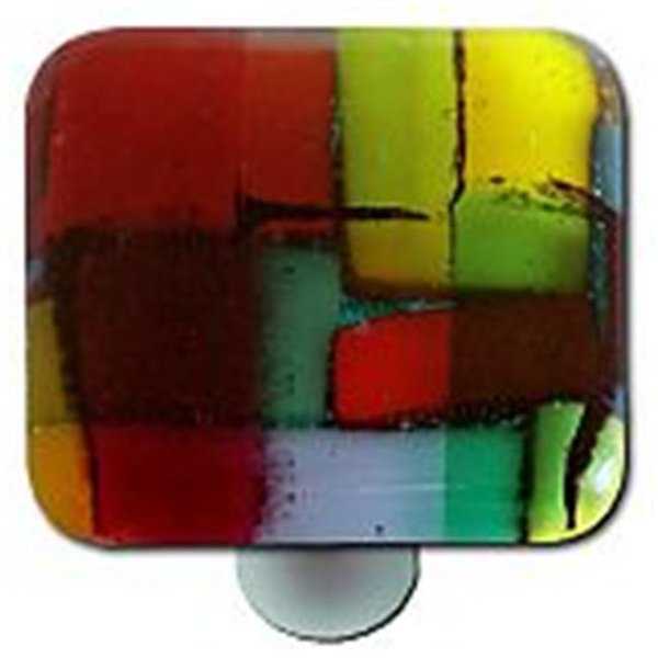 Artist Mosaic Multiple Color Square Glass Cabinet Knob - Aluminum